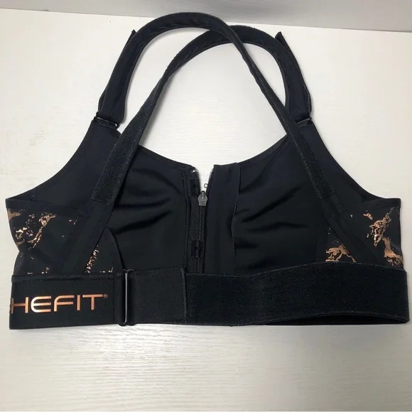 SHEFIT Flex Sports Bra Zip Front Medium Impact Black & Rose Gold Size M - Picture 5 of 7